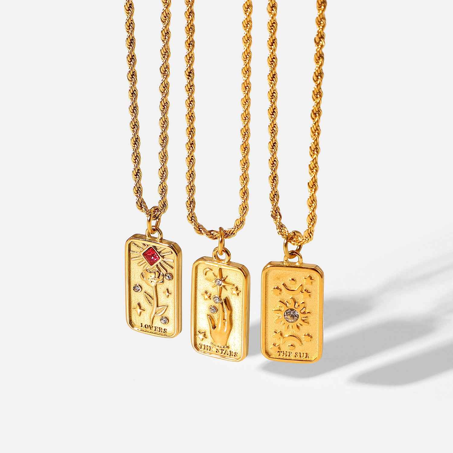 18K Gold & Zirconia Sun & Star Pendant Necklace - Damned Threads